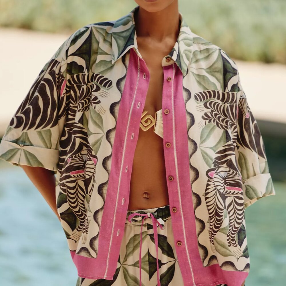 NWT Anthropologie Carla Petelski x Celandine Short-Sleeve Linen Shirt - Size S